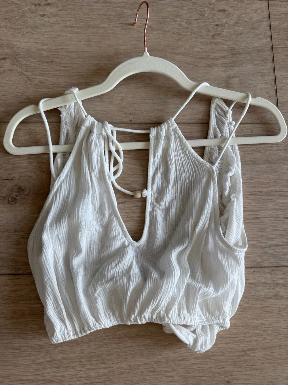 Free People | Cream Crinkle Wrap Tank Top SZ S - Picture 4 of 4